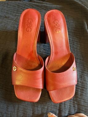 G by Guess Red Slip-On Block Heel Mules